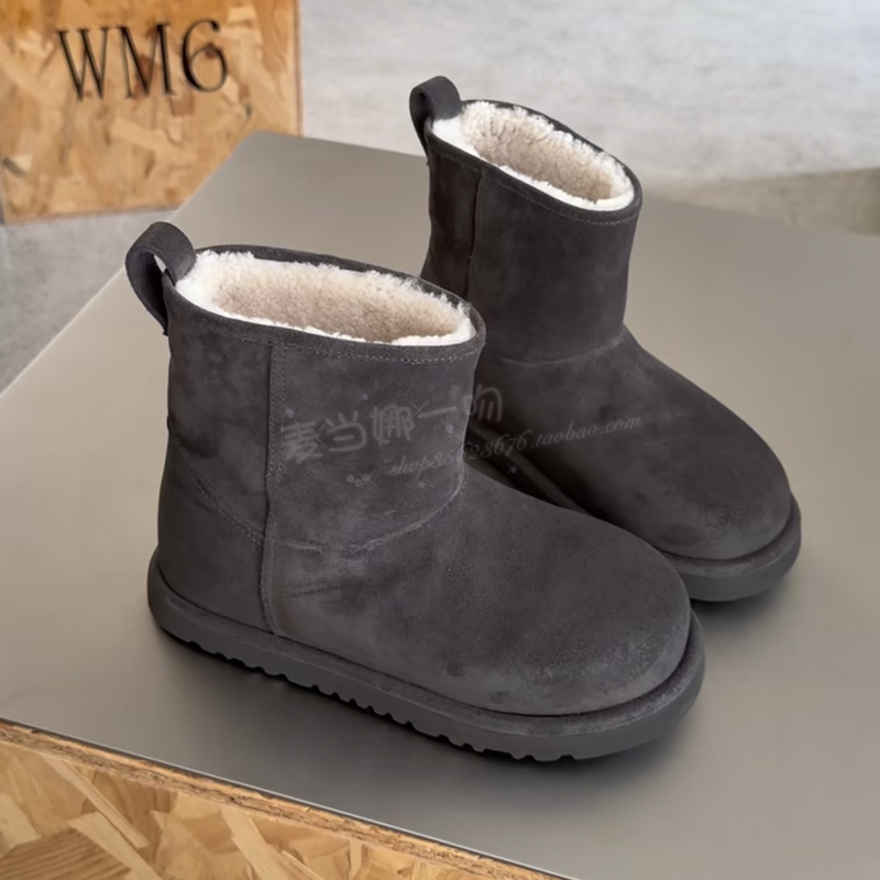 WM6冬季牛猄皮羊羔毛雪地靴短靴