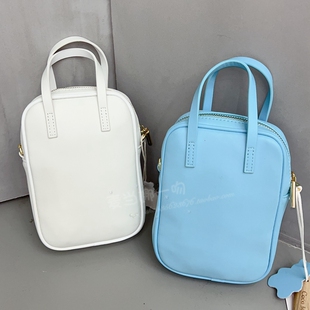 韩版春夏新款多巴胺马卡龙彩色真皮拉链简约纯色斜挎手机小方包