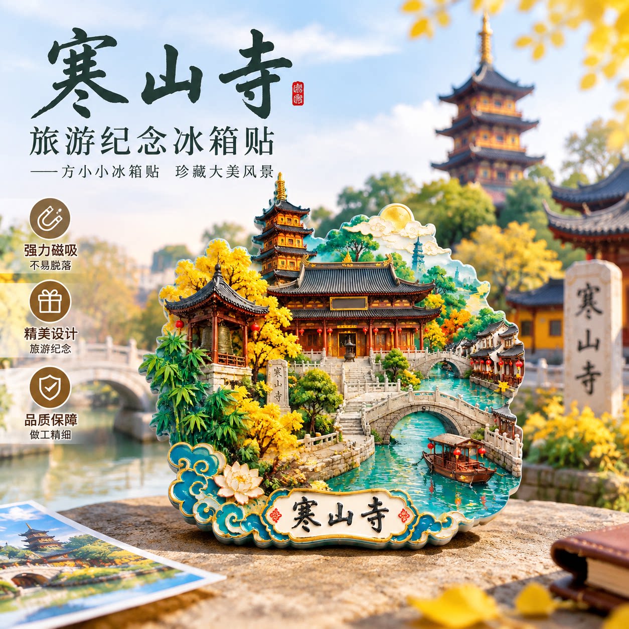 寒山寺3D立体冰箱贴旅游纪念品中国风建筑磁吸装饰送朋友纪念品礼