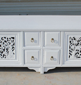 法欧美式南榆木家具复古田园全实木家居白色电视柜组合视听柜