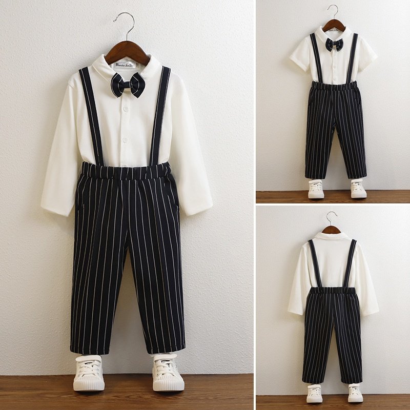 男童背带裤春夏中小童主持人合唱表演服周岁花童礼服长袖衬衫套装