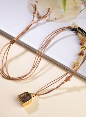 新中式简约吊坠绳扎基拉姆老山檀项链皮绳万能扣A民族风小众饰品