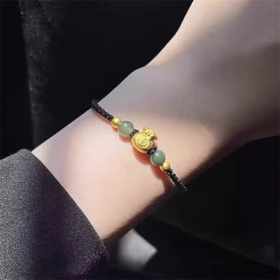 999足金包银福袋手链女转运珠本命年编织红手绳3D硬金福字礼物S