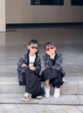 黑色花纹亲子装男女童百搭外套