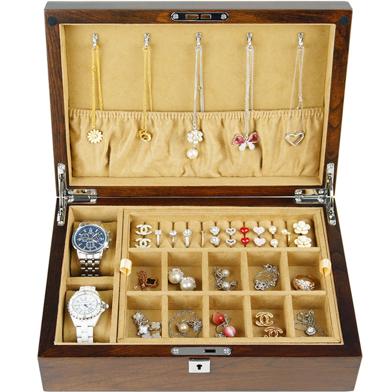 榆木实木首饰盒双层带锁饰品戒指耳钉耳环项链手镯收藏木质收纳盒,饰品/流行首饰/时尚饰品新,首饰盒,淘宝优惠券,粉丝福利购,淘宝优惠卷