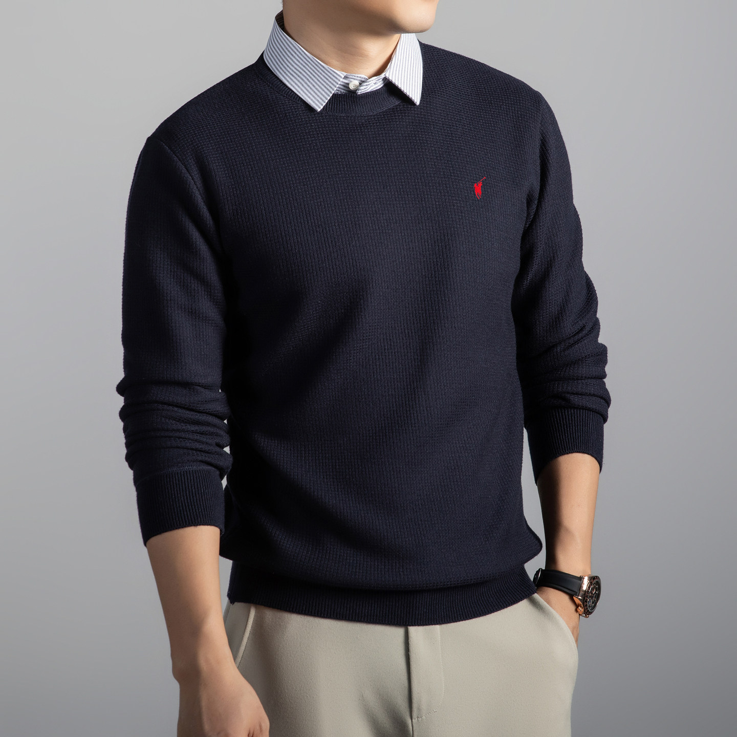 【保罗奥莱】纯色假两件针织衫秋冬男士内搭衬衫领毛衣加厚羊毛衫,男装,针织衫/毛衣,淘宝优惠券,粉丝福利购,淘宝优惠卷