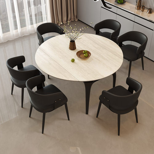 意式极简中古风洞石岩板餐桌