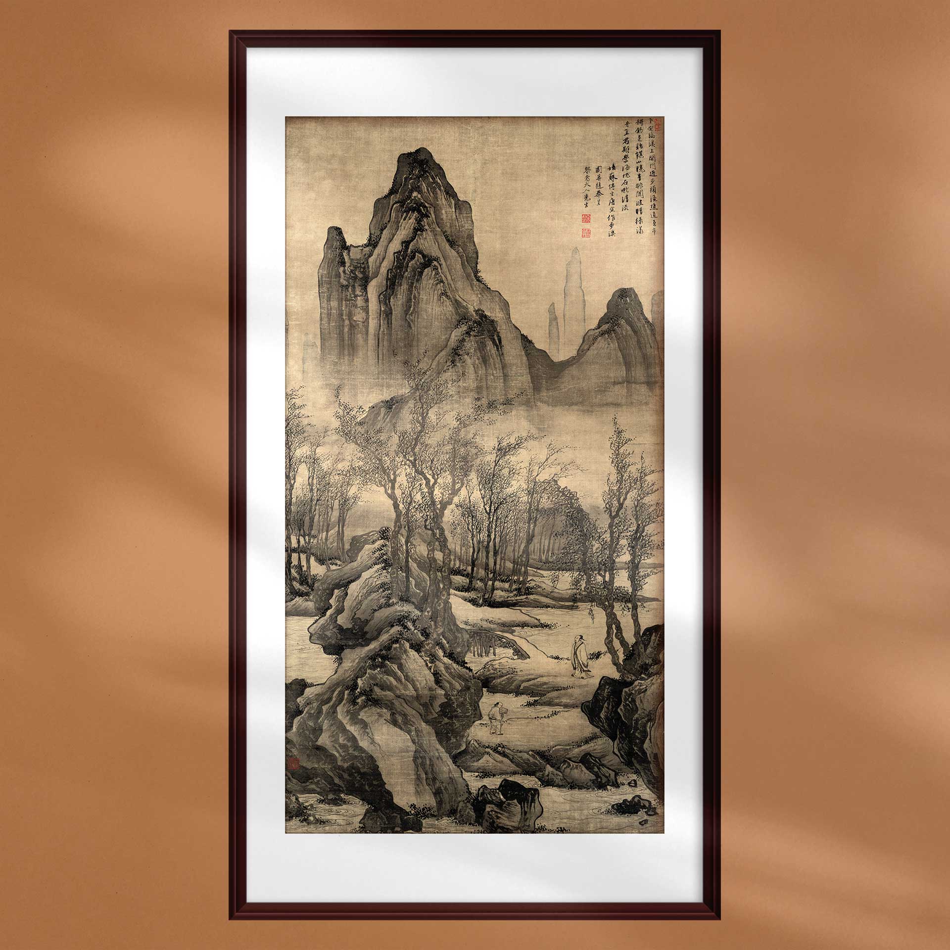 装饰画仿古山水实木画框铝合金框