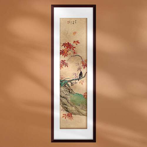 中国画红叶花鸟条屏工笔新中式装饰画饭店包房软装设计配画框挂轴