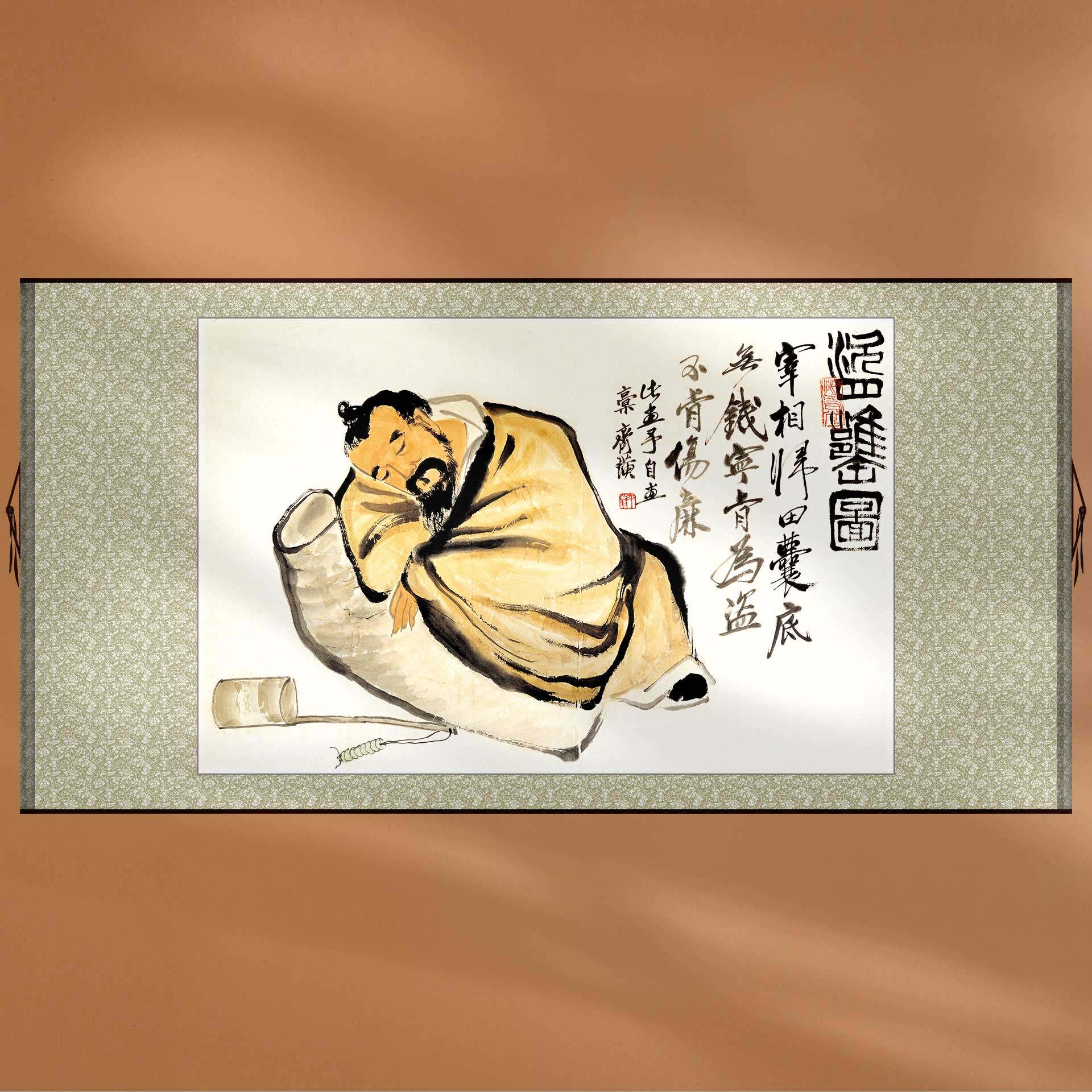 中国画齐白石盗翁图醉酒仙装饰画新中式名画定制书房茶馆软装配画