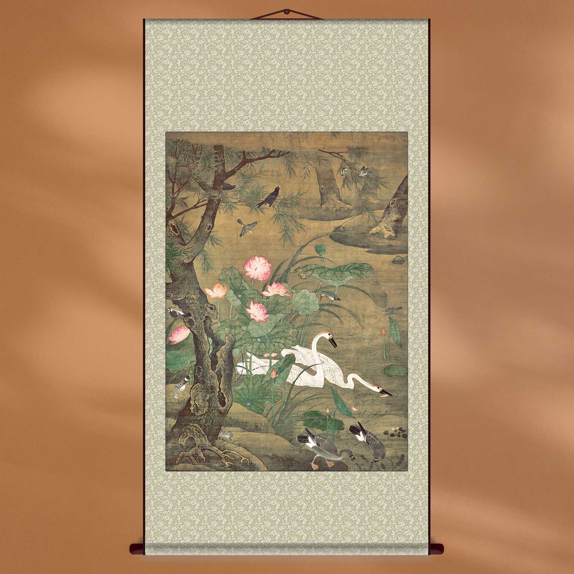 中国画花鸟装饰画天鹅荷花书房客厅配画芯定制挂轴新中式装修酒店图片