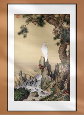 中国画郎世宁嵩献英芝图中式客厅装饰画名画芯定制别墅会所挂画框