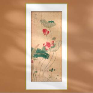 中国画蒲塘秋艳图工笔荷花荷叶中式装饰画宣纸打印绢丝布画框定制