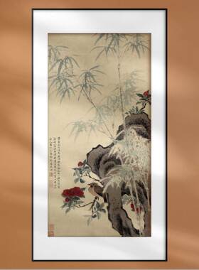 国画花竹栖禽图中式工笔花鸟镇宅装饰画名画复制家居饰品软装挂画