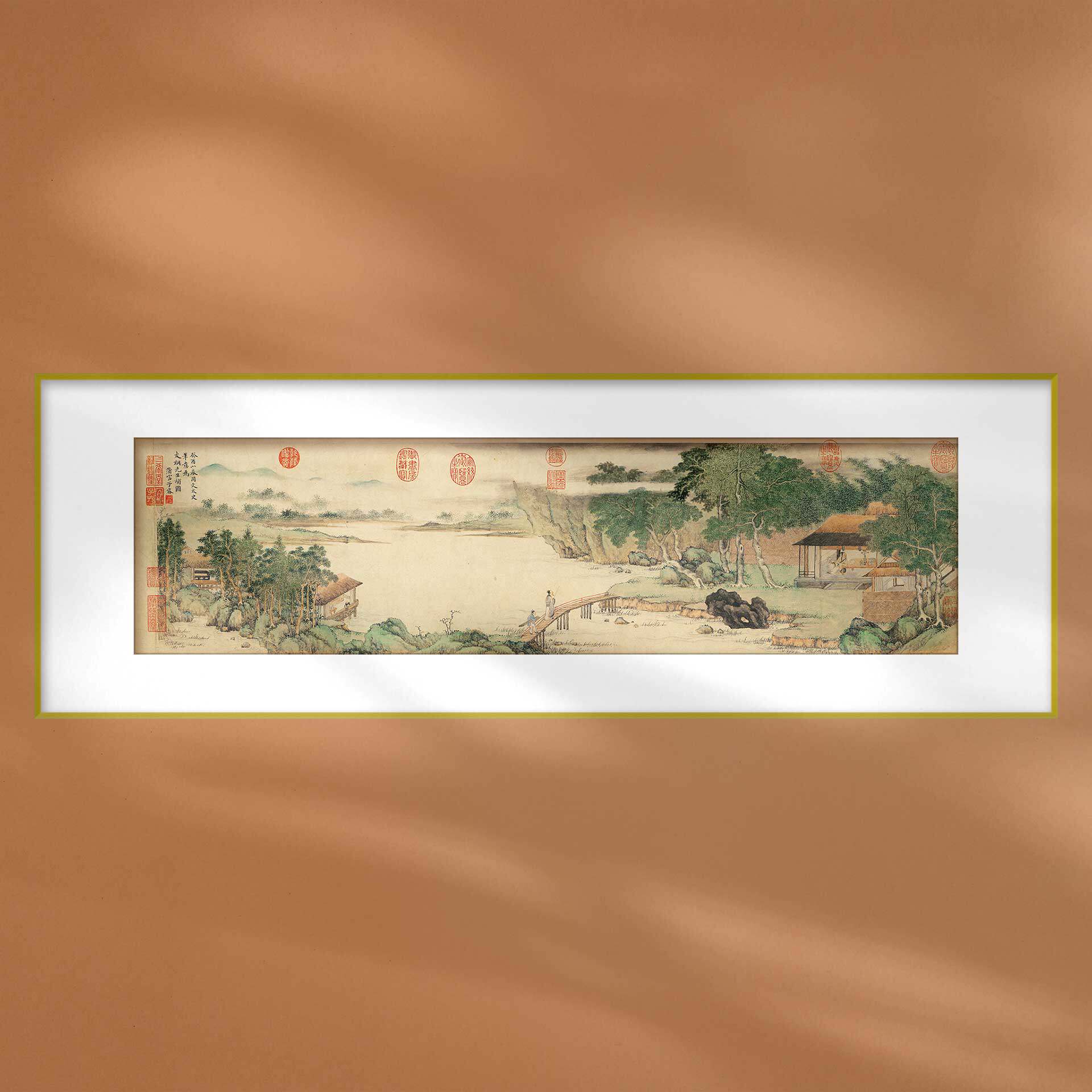 古典中国画仇英携琴访友图名人名画办公室风水装饰画山水人物风景