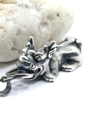 S999纯银3D硬复古泰做旧足银招财大号貔貅吊坠红黑绳男款项链配件