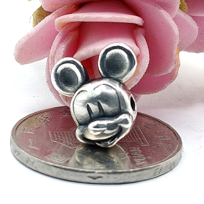 S999纯银3D硬复古泰做旧足银米奇Mickey Mouse红黑绳男女手链配件