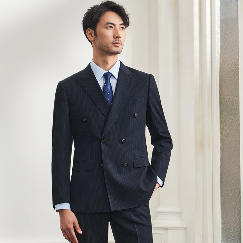 吉约蒙男士西服套装双排扣条纹