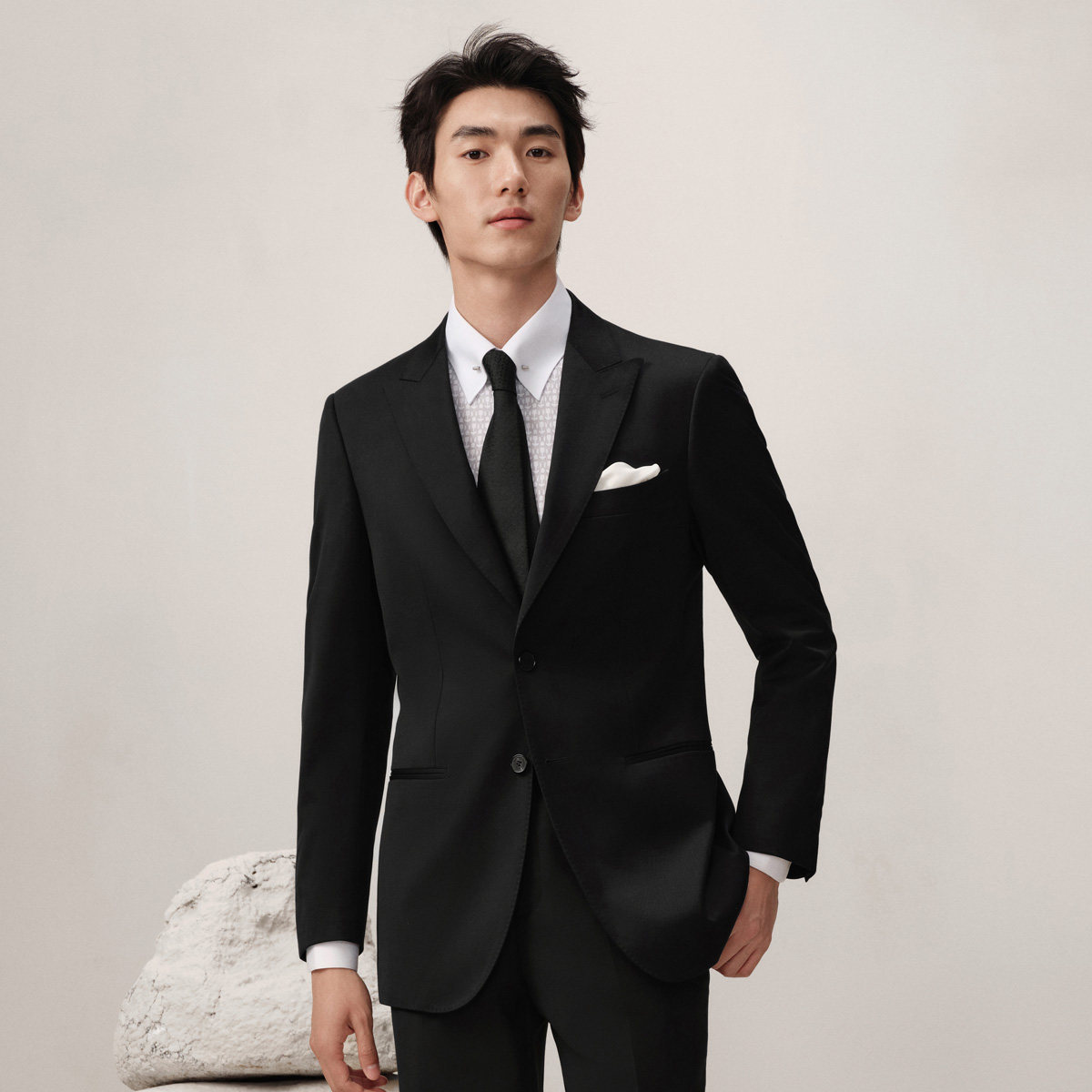 【全宾霸半麻衬】吉约蒙羊毛西装男套装新郎结婚礼服黑色商务西服