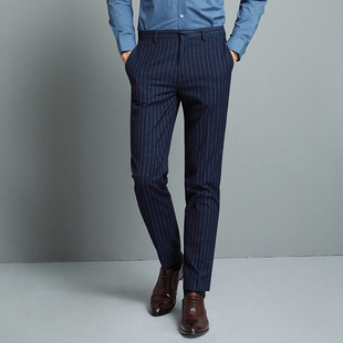 易打理 子商务正装 吉约蒙西装 男蓝色条纹裤 直筒休闲西裤 裤