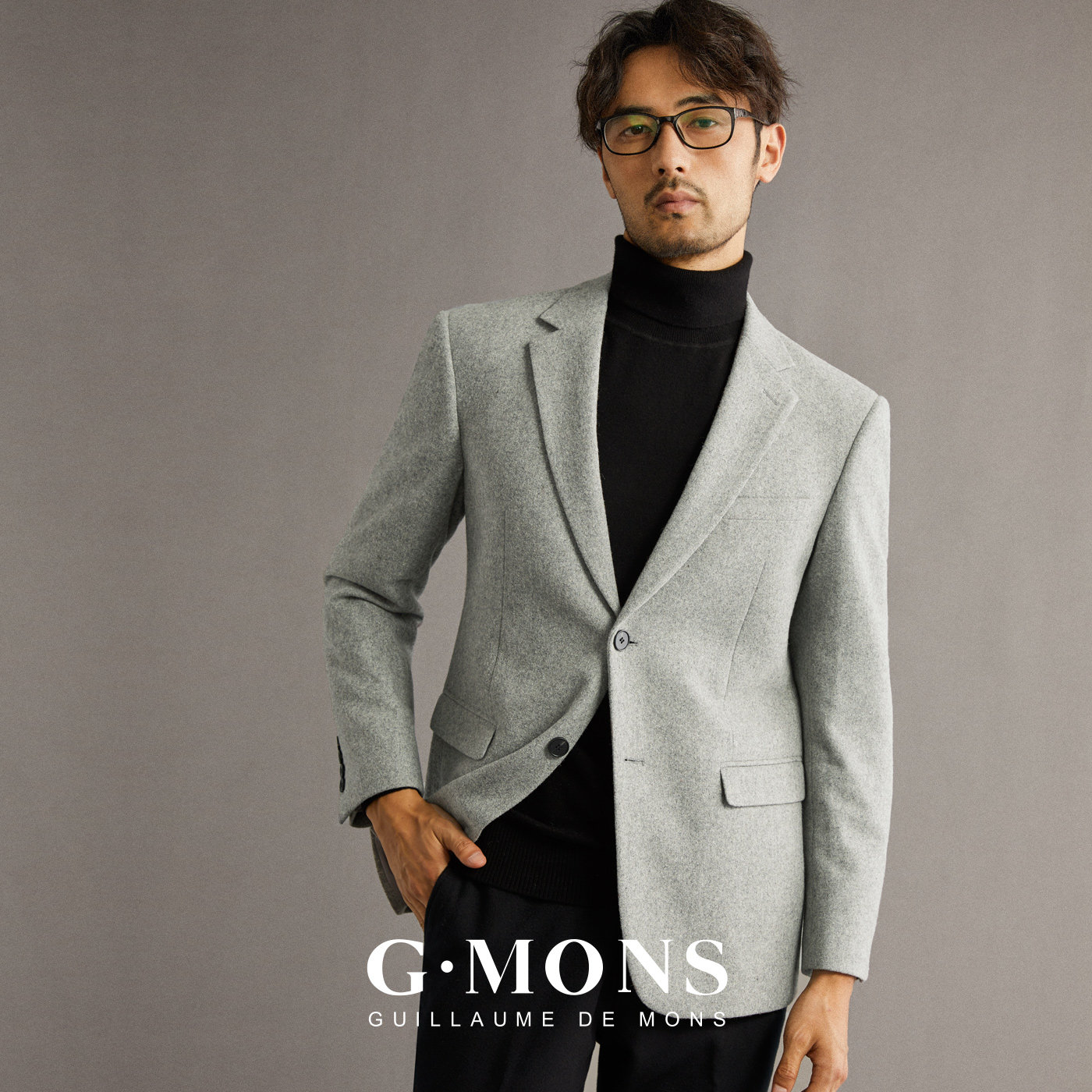 吉约蒙西装男外套浅灰色毛呢西服上衣修身商务休闲上班单西冬季