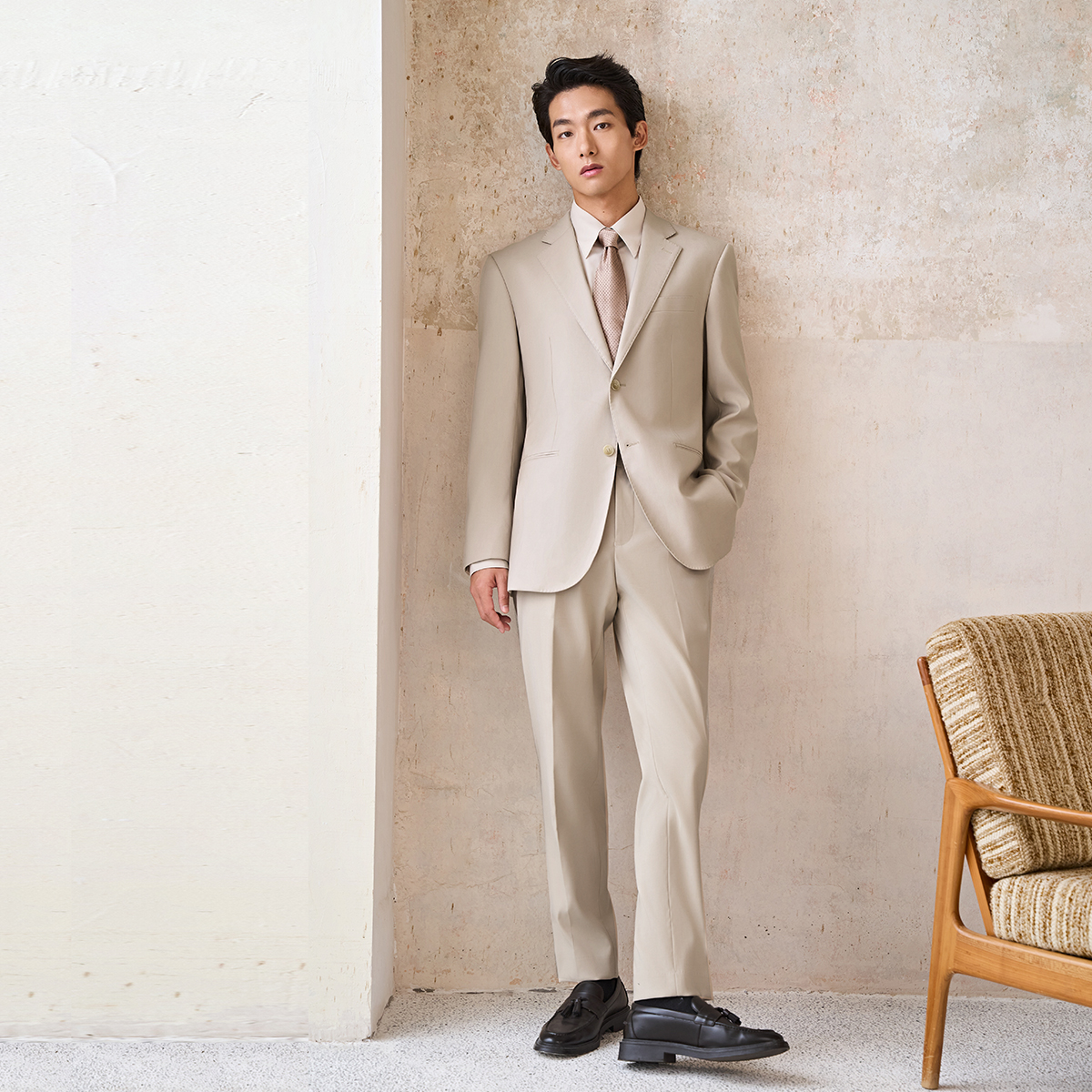 吉约蒙西装男套装商务休闲西服外套高级感正装香槟色新郎结婚礼服