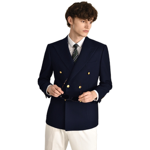 【布雷泽】吉约蒙双排扣西装男外套海军蓝西服男商务休闲单西修身