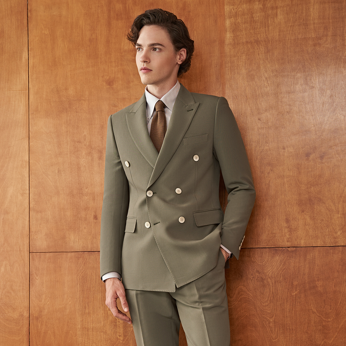 吉约蒙男士双排扣西服套装灰蓝色