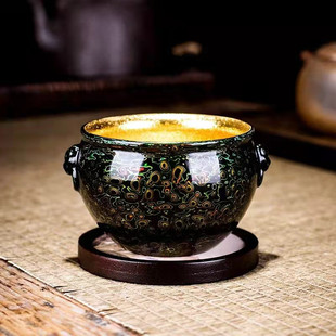大漆传统犀皮工艺手工漆画紫砂鎏金功夫茶杯茶盏主人杯创意老漆杯
