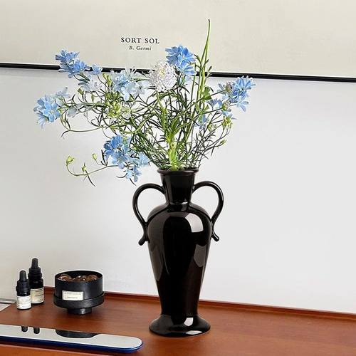 景德镇中古风双耳陶瓷花瓶高级感摆件家居玄关电视柜客厅插花装饰