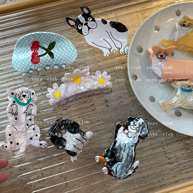 yoyoclub 樱桃小狗可爱鲨鱼抓夹 法国小众品牌发饰头夹