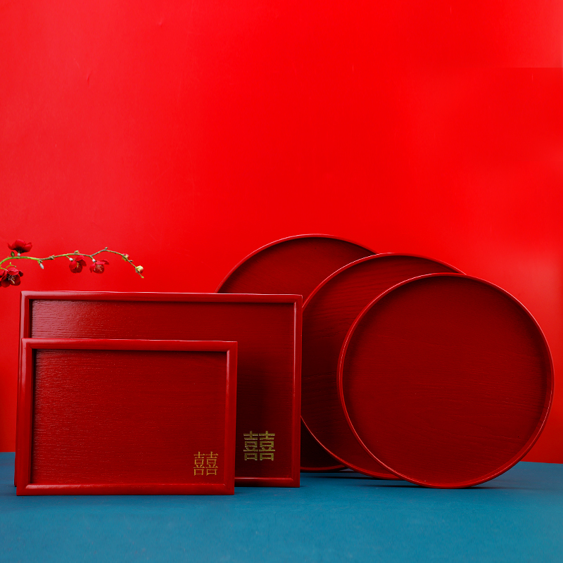 结婚红色木托盘敬茶杯托盘杯子瓷盘杯托卫浴陶瓷托盘日式盘子底座