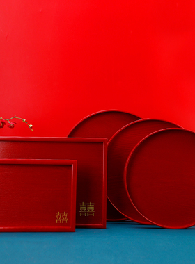 结婚红色木托盘敬茶杯托盘杯子瓷盘杯托卫浴陶瓷托盘日式盘子底座