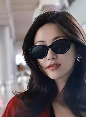 复古椭圆框黑色墨镜女ins风T字装饰太阳镜潮男街拍遮阳镜防紫外线