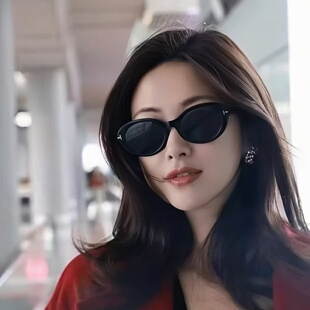 复古椭圆框黑色墨镜女ins风T字装饰太阳镜潮男街拍遮阳镜防紫外线