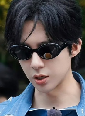 高街风刘宇宁同款墨镜圆猫眼黑色高级感旅游拍照凹造型太阳眼镜潮