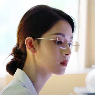 陈瑶白晓荷同款无框眼镜超轻大脸近视温柔小花有度数防蓝光素颜镜
