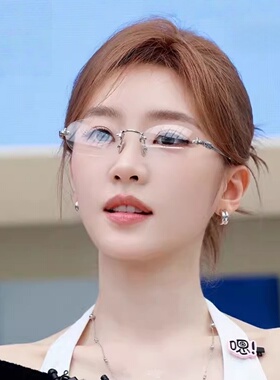 张月同款银边透明色书呆子无框金属平光镜女可配度数近视眼镜框