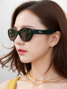 猫眼圆框墨镜慵懒风longblack女高级感显瘦女士防紫外线太阳眼镜