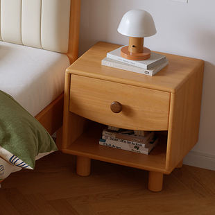 实木儿童床头柜简约现代卧室橡胶木收纳柜原木风家用床边储物柜子