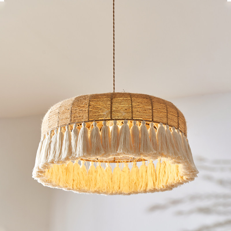 法式奶油风吊灯波西米亚麻绳流苏新款卧室客厅餐厅浪漫中古风灯具,家装灯饰光源,客厅吊灯,淘宝优惠券,粉丝福利购,淘宝优惠卷