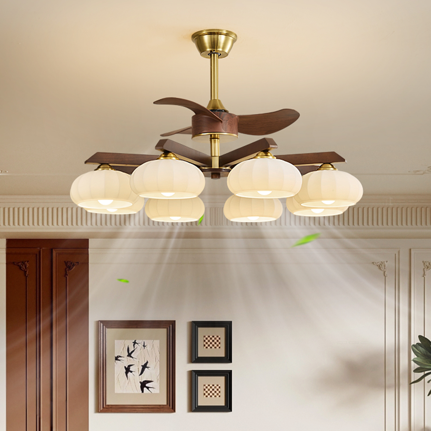 中古风实木风扇灯全光谱护眼