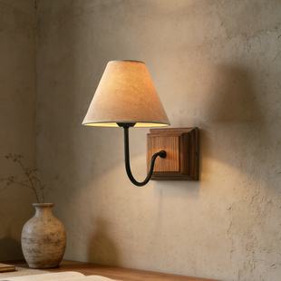 侘寂风壁灯木质复古美式乡村卧室客厅法式中古风背景墙装饰灯具