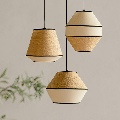 侘寂风餐厅布艺+拉菲草吊灯