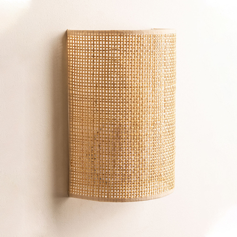 藤艺手工编织，原木风格民宿壁灯