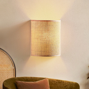 侘寂风客厅背景墙卧室床头壁灯麻布设计师日式复古民宿过道装饰灯