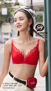 正品安芝娜9262B杯水晶杯记忆软钢圈聚拢小胸薄款大红