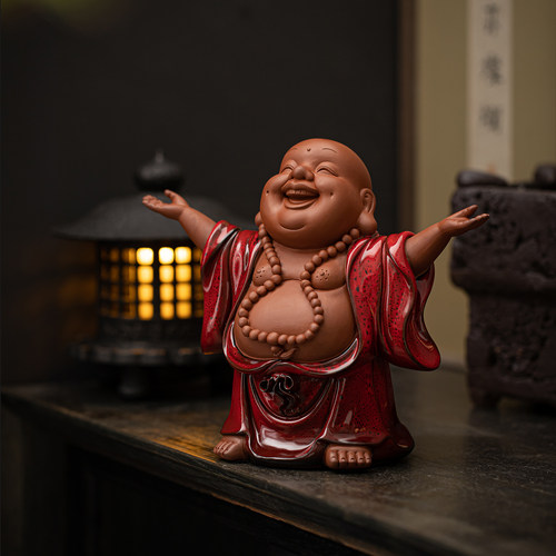 【笑口常开】弥勒佛陶瓷摆件笑佛中式禅意玄关办公桌前台装饰品
