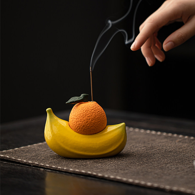 橙蕉【成交】创意橙子香蕉陶瓷线香插香托香座家用室内香薰炉摆件,家居饰品,香托/香盘/香座/香插,淘宝优惠券,粉丝福利购,淘宝优惠卷