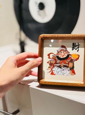 桌面实木五路财神爷创意装饰摆件